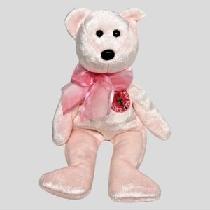Ty Cream Teddy Bear with Pink Bow